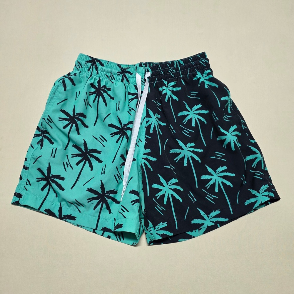 Chubbies Mens Small Swim Trunks Mesh Lined Teal Black Palm Tree Print Graphics